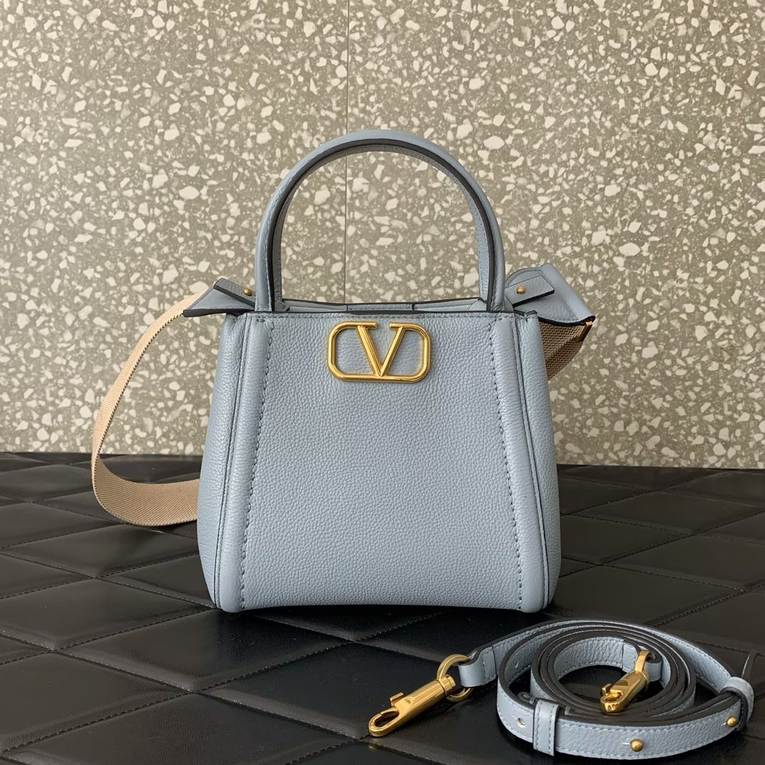 Valentino Garavani Alltime Small Handbag in Porcelain Blue Grainy Calfskin